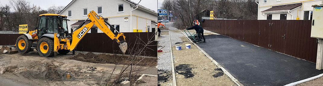 Укладка асфальта на разрытии, траншеи 